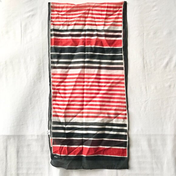 Vintage ECHO Striped Scarf Wrap Shawl Cotton Red Black Stripes 12 X 54" France - Picture 12 of 13